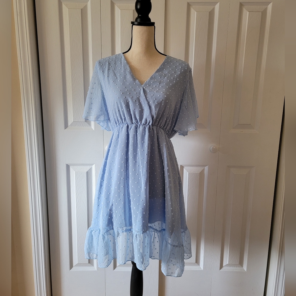 Light Blue Shoet Sleeve Dress